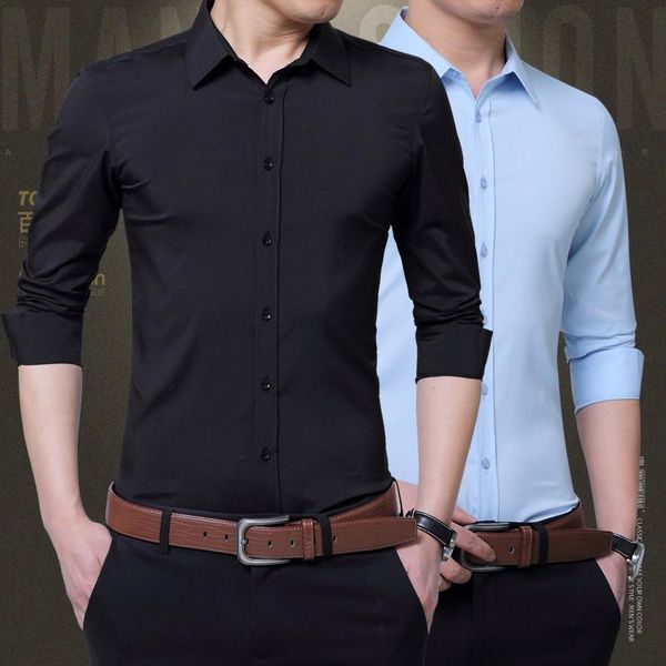 

2021 new arrival male social shirt fashion long sleeved shirt slim fit man business dress brand clothing big size 5xl, White;black
