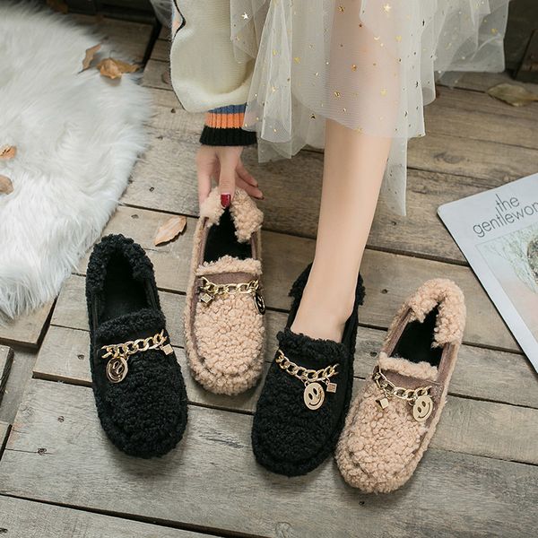 

2021 the new women's winter skin shoes heels low apartments falling puz4, Black