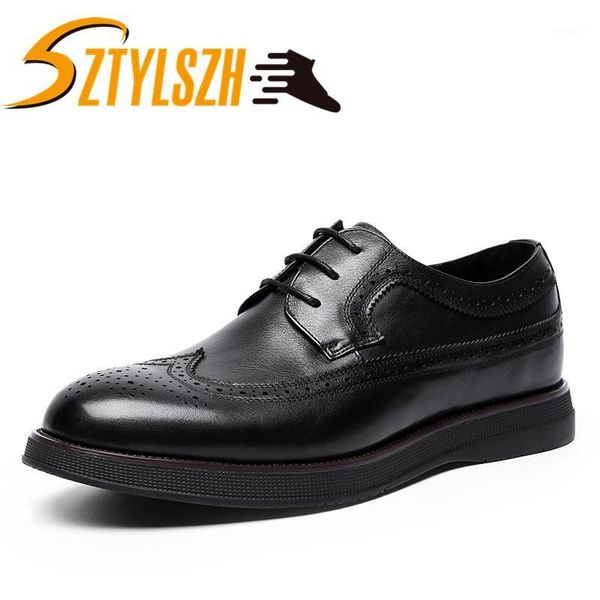 

fashion luxury genuine leather dress shoes carved business formal oxfords glossy loafers mens wedding party shoes1, Black
