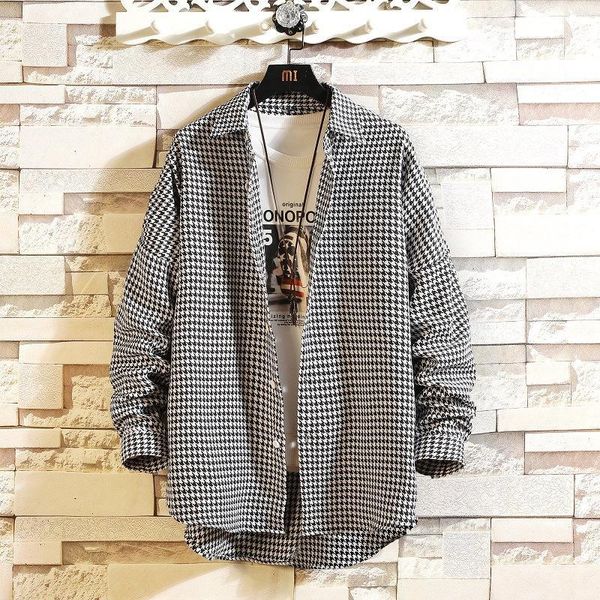 

mens plaid shirts long sleeve harajuku streetwear shirt leisure design social shirts 100%cotton slim fit jacket plus size1, White;black