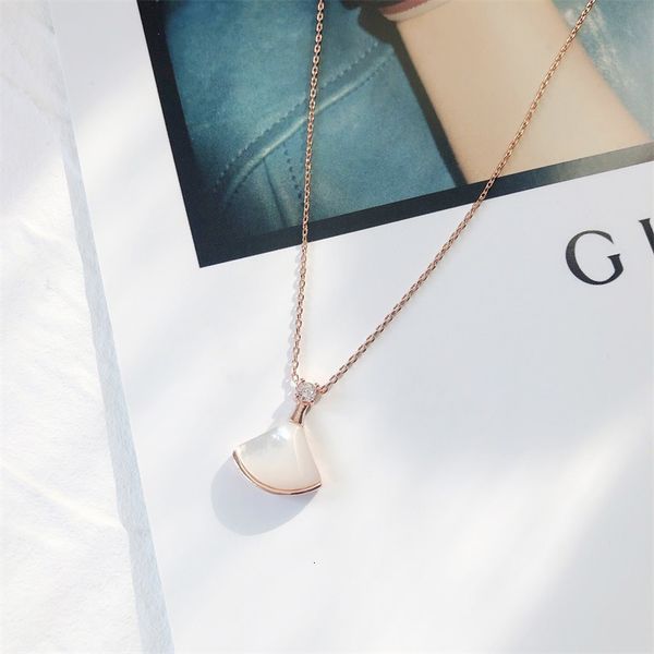 

s925 sterling silver skirt necklace women's fashion accessories white shell red agate fan pendant clavicle chain