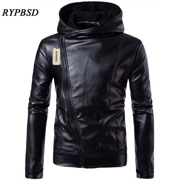 

pu leather jacket black men leather jacket hooded zipper men coat long sleeve turtleneck faux leather jacket new 201223