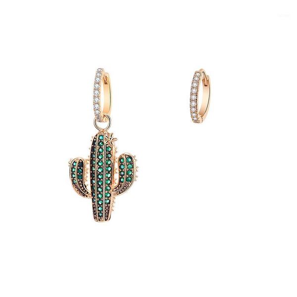 

cute plant cactus gold color earrings green zircon romantic earrings for women/girls fashion jewelry gift 20191, Golden;silver