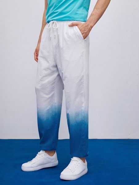 

men ombre slant pocket drawstring waist pants w9ta#, Black
