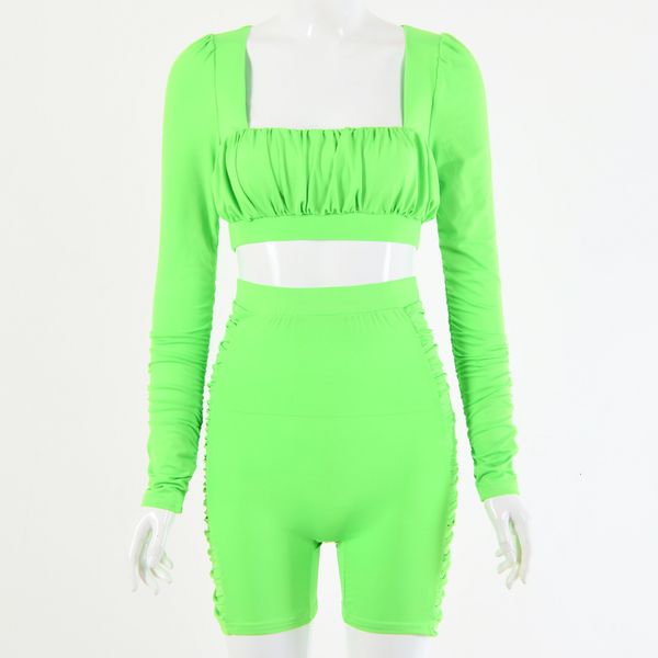 

long 2021 training 2-piece female square turtleneck t-shirt + women's high-waist shorts woman's suit new solid outfit pif5, Black;white