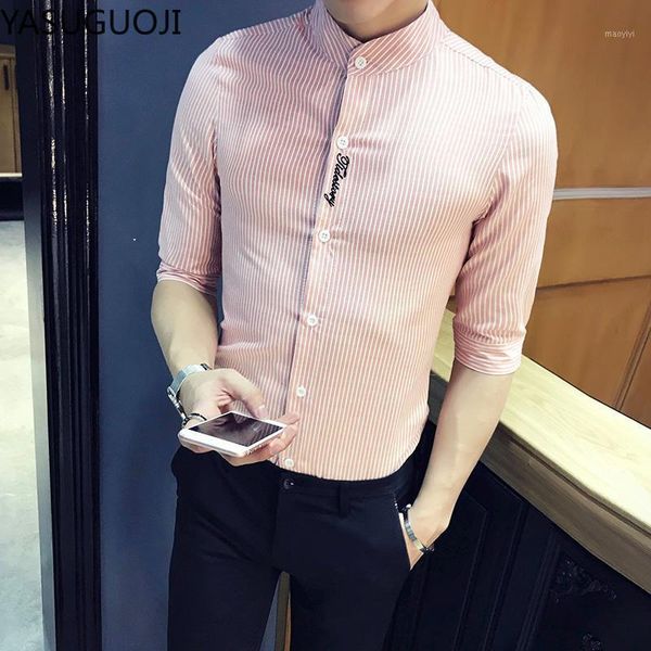

yasuguoji male shirt brand clothing mens half sleeve shirt 2020 summer striped slim fit plus size casual men clothes1, White;black