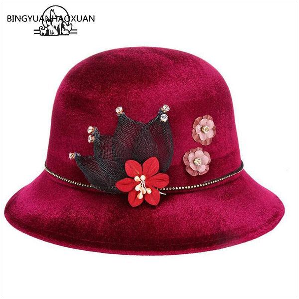 

wide brim hats bingyuanhaoxuan women's winter autumn jazz hat imitation woolen round keep warm thickening, Blue;gray