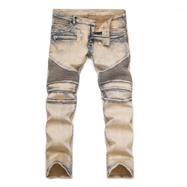 

skinny distressed ripped jeans for men plus size 27-42 mens slim motorcycle moto biker jeans denim street hip hop pants1, Blue