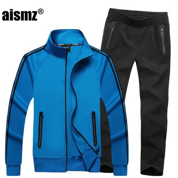 

aismz spring autumn men new quality 6-color leisure suit simple solid color jacket+pants two-piece large size casual suit1, Gray