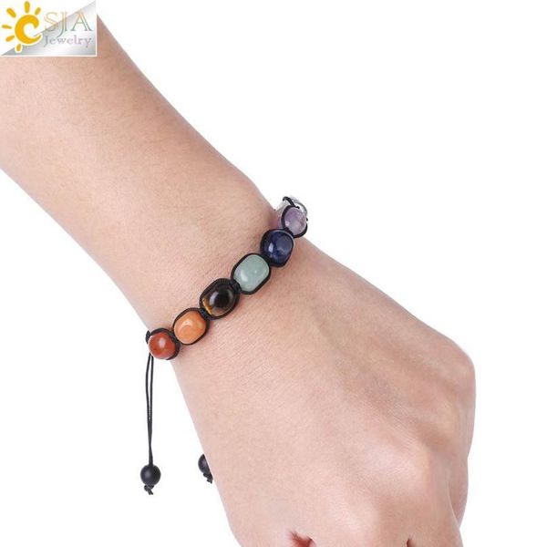 

csja 7 chakras bracelets reiki natural stone braided women bracelet healing irregular bead handmade string rope adjusta qylvih, Black