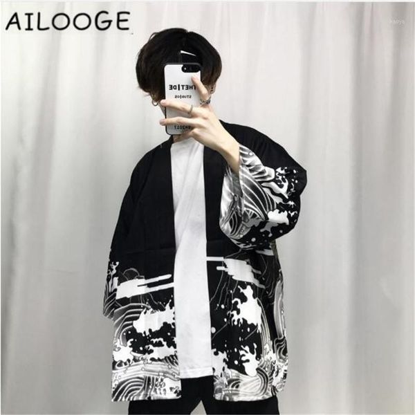 

2018 summer mens kimono japanese clothes streetwear casual kimonos jackets harajuku japan style cardigan outwear1, Black;brown