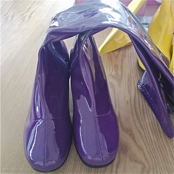 

leather long women leaping bright red bloc green at height of the knee high-fashioned canine boots jelly shoes ladies autumn dw05, Black