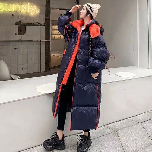 

fashion men's coats autumn winter 2020 long hooded and thickened down korean loose jacket women's, Black