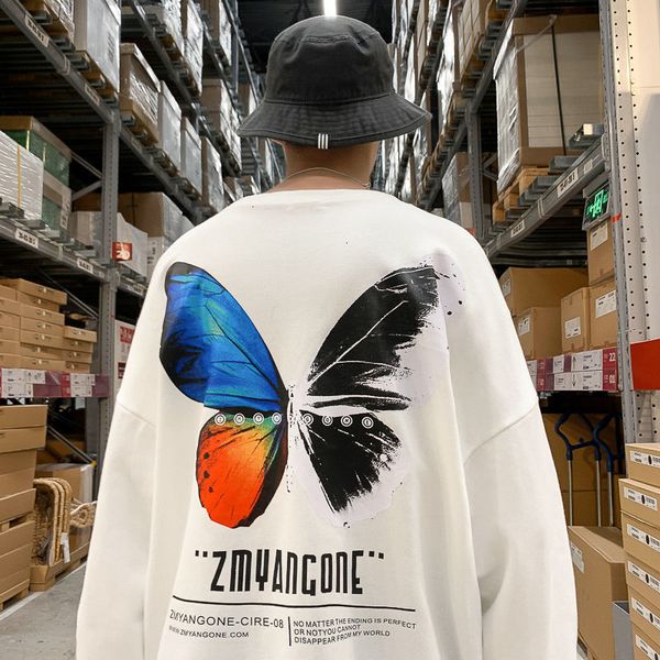 

2021 new colorful butterfly printed men hoodies autumn new men's o-neck sweatshirts man hip hop casual pullovers n9xs, Black