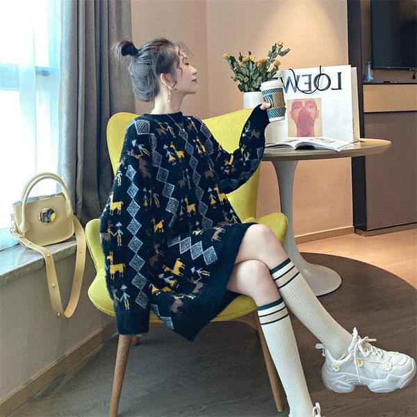 

норка распущенных волосы вялый лениво наборы духового свитер женского 2020 нового пальто его дон хан издание с толстым свитером к износу, White;black