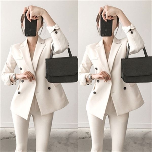 

new spring winter two-piece set slim double-breasted professional flared pants suit women jacket casual fashion suit suit women q1215 q1217, White;black