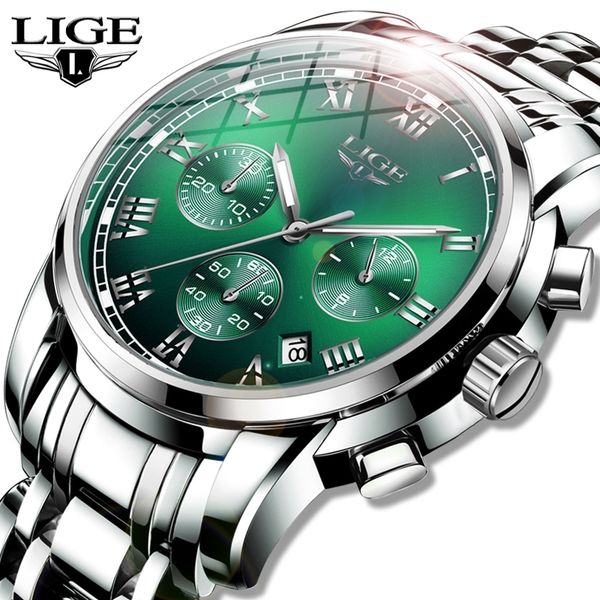 

new lige brand luxury mens watches waterproof date clock male sports watch men quartz wrist watch+box relogio masculino 201201, Slivery;brown
