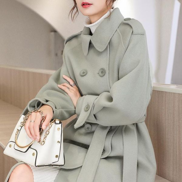 

hepburn wind double long cashmere coat whom 2020 new winter over-the-knee straight high-end cloth coat, Black