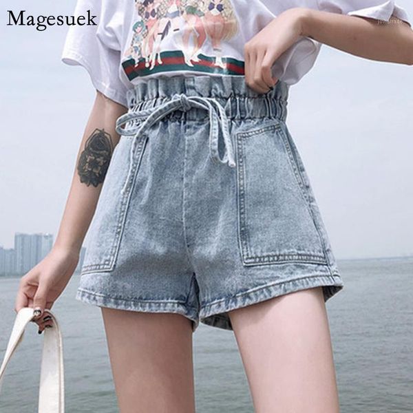 

women's shorts 2021 fashion summer loose women high waist slim woman wide leg denim ruffles bow straight 96951, White;black