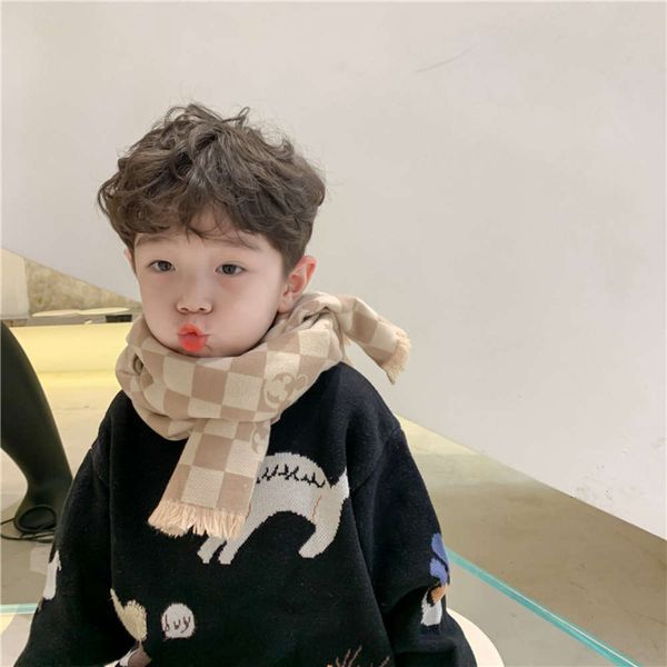 

autumn korean cute little and cartoon winter new imitation cashmere short beard square children's scarf baby shawl, Red;brown