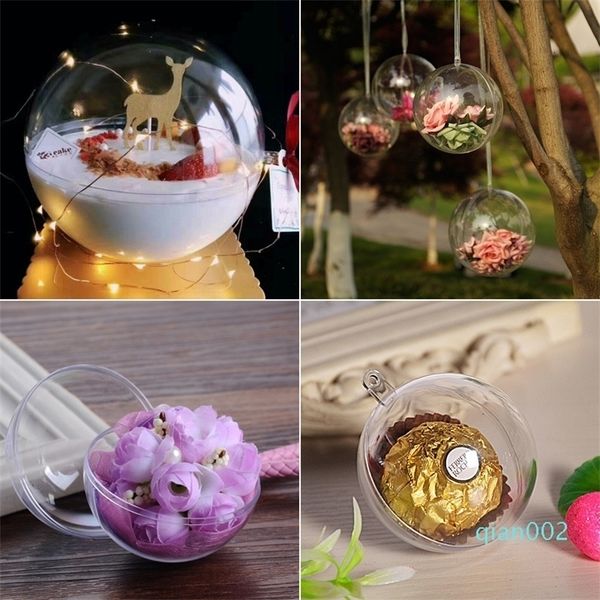 

80mm box touletyedstransparent clear plastic opening gift candy fillable ball baubles decor wedding christmas tree decor