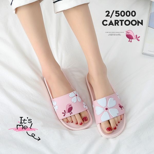 

cute animal cartoon printed women home slippers summer pink sandals ladies slides flip flops indoor house lovers shoes slipper, Black