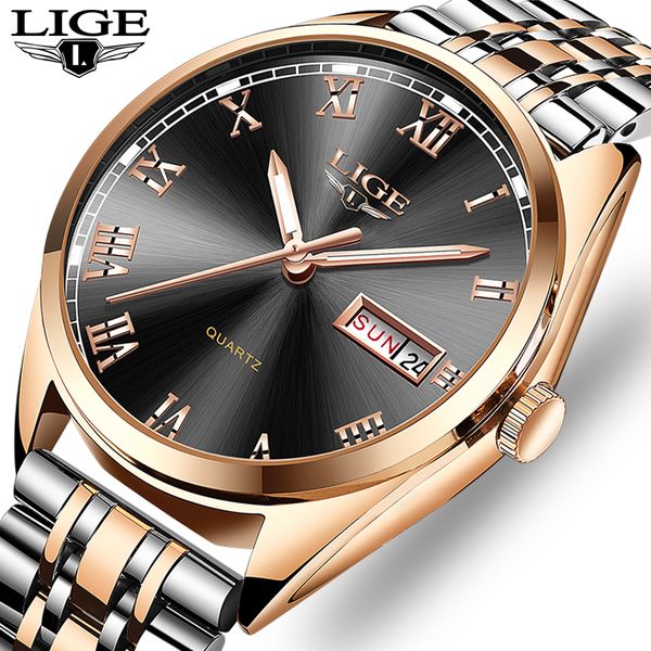 

2019new lige watches men brand fashion chronograph male stainless steel waterproof business men wristwatch relogio masculino t200113, Slivery;brown