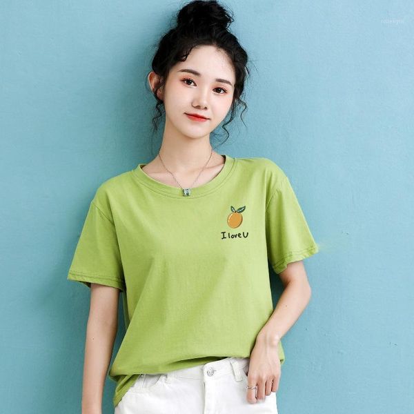 

avocado green 100% cotton coat short sleeve t-shirt women's half sleeve nian summer new style women's dress loose korean-st1, White