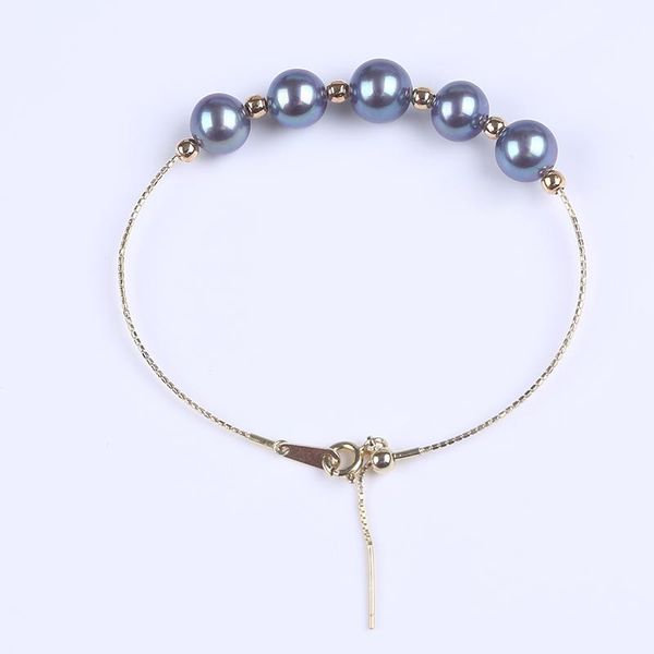 

new design round freshwater pearl adjustable wrist chain bracelet, Black
