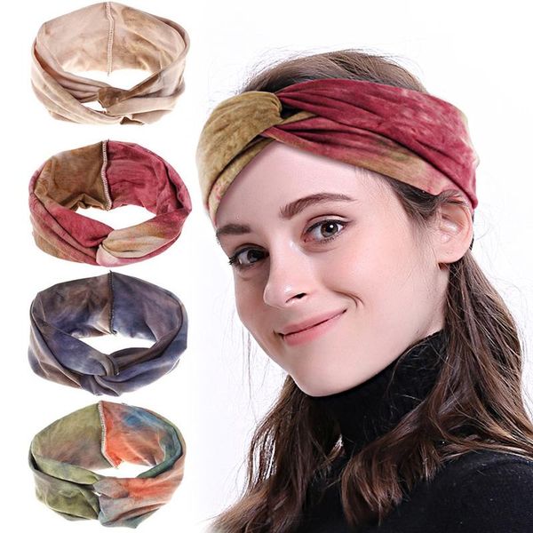 

hair accessories tie-dye knotted headbands with buttons for women multicolor cotton knitted sports stretch band girls