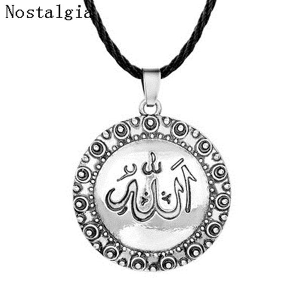 

pendant necklaces nostalgia religious jewelry round muslim shahada islam necklace arabic letter men followe gift, Silver