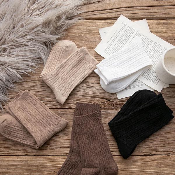 

socks & hosiery solid colour women cotton japanese korean harajuku casual girls winter cozy breathable mid-tube warm sokken, Black;white