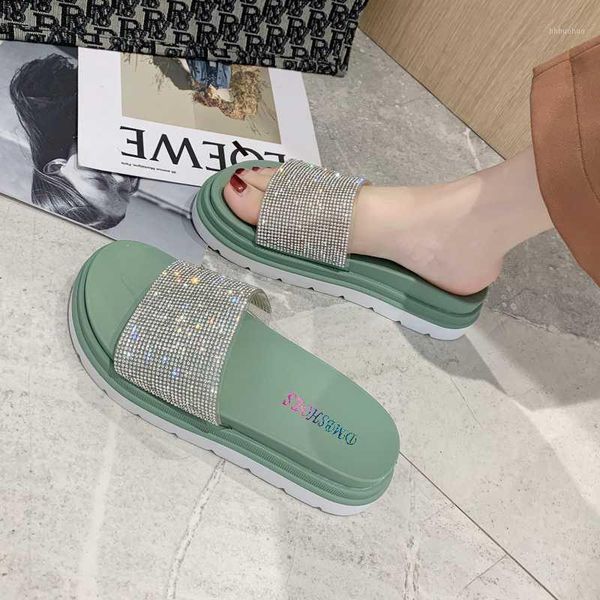 

slippers base sponge female in 2021 the fashionable joker antiskid diamond wear cool sandals summer1, Black