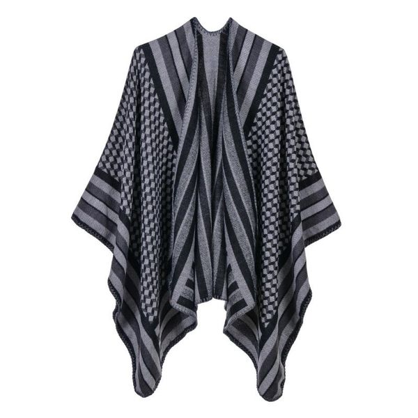 

scarves plus size lady bufanda shawls imitation cashmere soft poncho mantilla stole chal plaid warm echarpes cape, Blue;gray