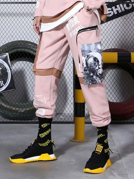 

men graphic & slogan graphic sweatpants 28e7#, Black