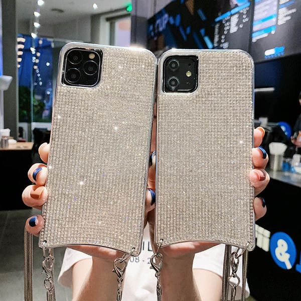 

fashion diamond phone case for iphone 12 11 pro max xs xr xs max 8 7 6 plus tpu phone case with chain