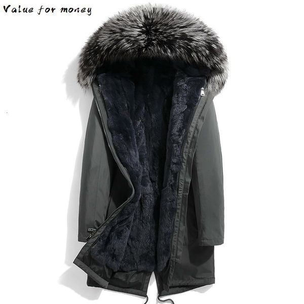 

parka winter real fur coat men rex fur liner winter jacket for men collar warm parkas hombre 2020 4948, Black