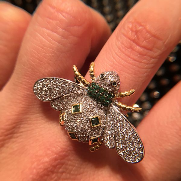 

lovely cute diamond zirconia bee rings fashion sparkling luxury designer band ring for women girls gifts open adjustable, Silver