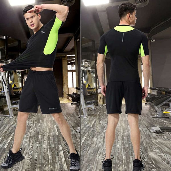 

summer fitness wear men's new sports stretch quick drying tights training two piece suit for sweat burst running, Gray