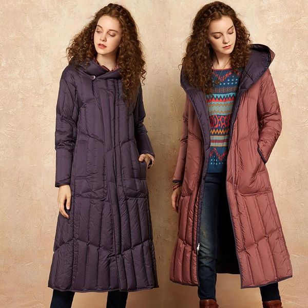 

women's down & parkas artka 2021 winter women two side wear solid 90% white duck stitching fashion hooded long coat jacket zk10076d1, Black