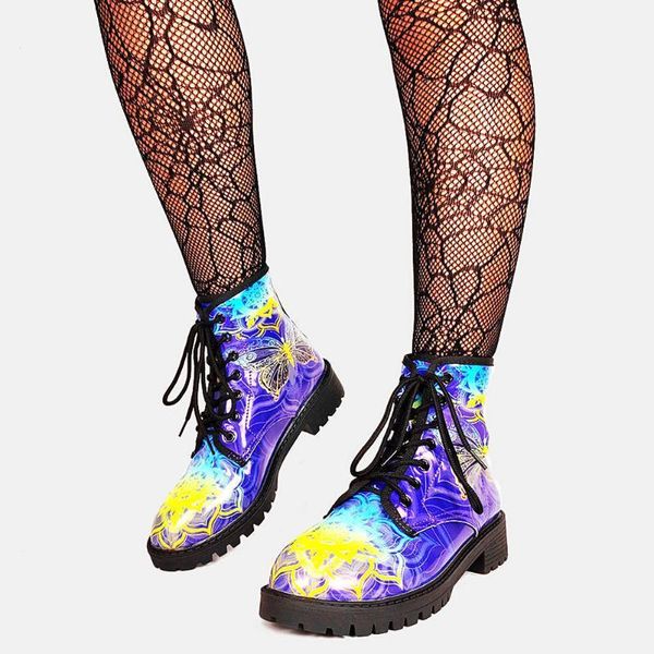 

ribetrini brand new female lace up mixed color round toe ankle shoes women boots chunky platform design stylish boots1, Black