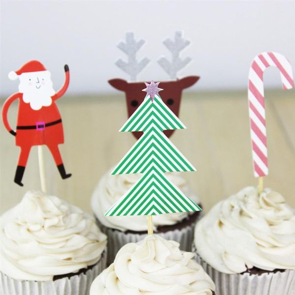 

24pcs christmas cupcake ers fruit bread cake muffin picks decoration ers for christmas theme party xmas holiday wmtsyt