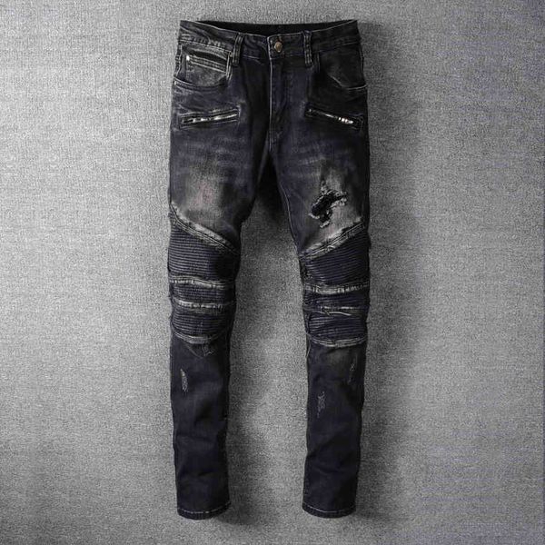 

20SS Men Digner Jean Ditred Ripped Biker Slim Fit Motorcycle Denim For Men Top Quality Fahion jean s pour homm #1087, Blue