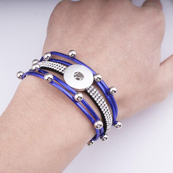 

new fashion crystal punk 18mm snap button bracelet pu leather gj5523, Golden;silver
