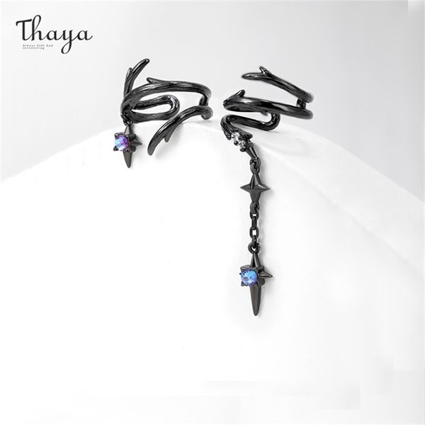 

thaya original design vintage earrings clip for women thorn design female ear cuff without piercing crystal fine jewelry gifts 220210, Silver
