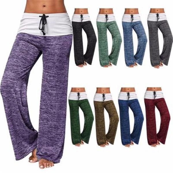 

women yoga pants casual wide leg high waist fitness long trousers solid color bandage flare pants female stretch sports, White;red