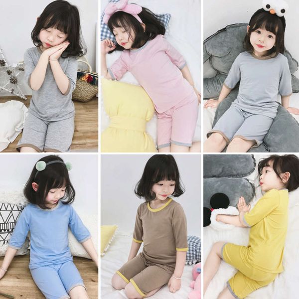 

children's casual pajamas thin summer home boys' and girls' baby 5-sve air-conditioned suit, Blue;red