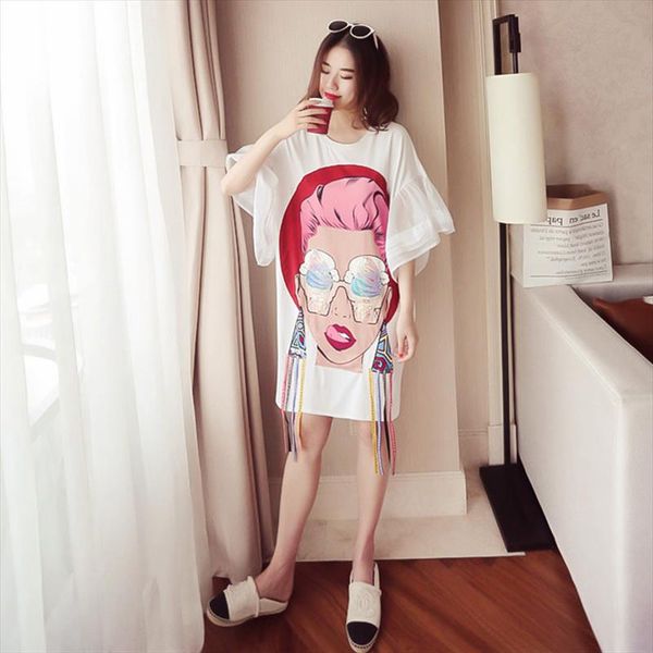 

2020 летние свободные негабаритные футболки платье женщин бабочка рукава шифон шить платье с коротким рукавом плюс размер черный белый драг, Black;gray