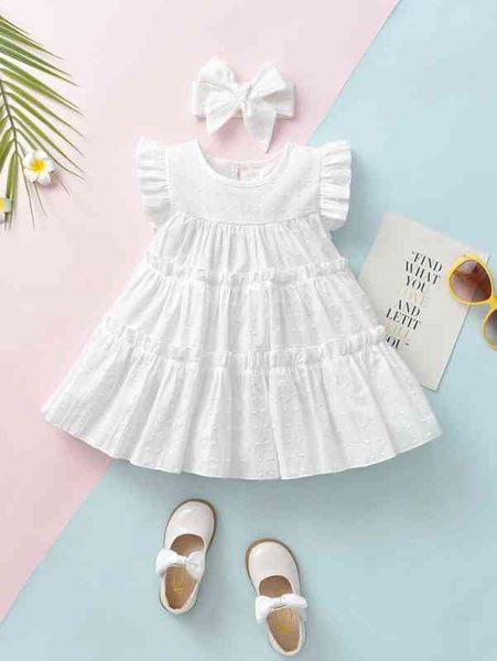 

baby swiss dot frill trim dress with headband she, Red;yellow