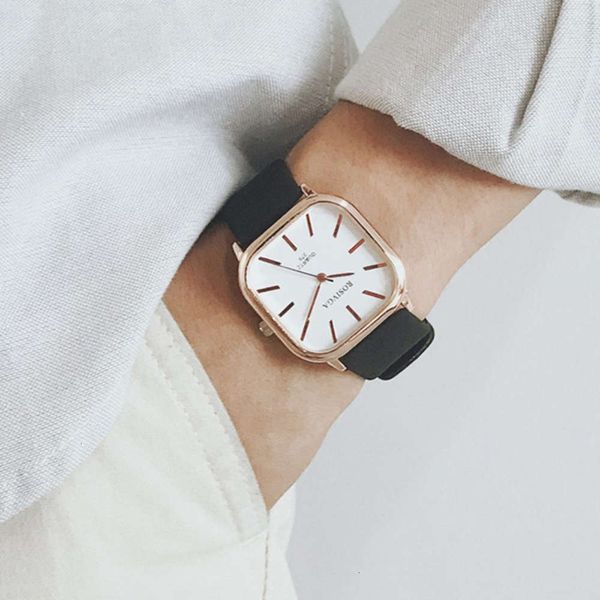 

watch 2020 fashion new square men's trend men's quartz belt watch, Slivery;brown